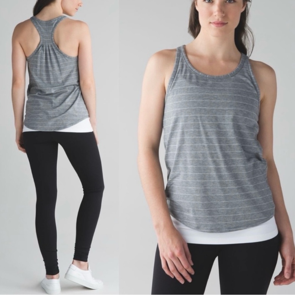 LULULEMON Yogi Everyday Tank Top Heather Gray White Short